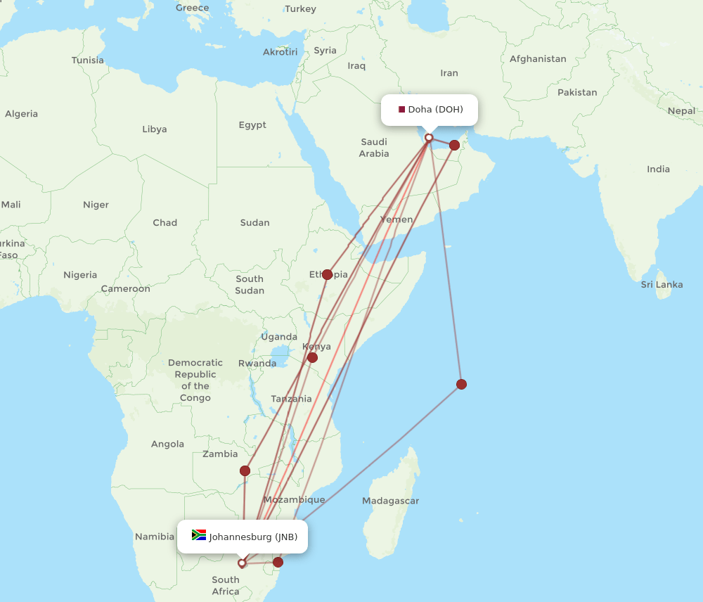 JNB-DOH flight routes