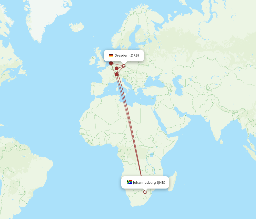 JNB to DRS flights and routes map