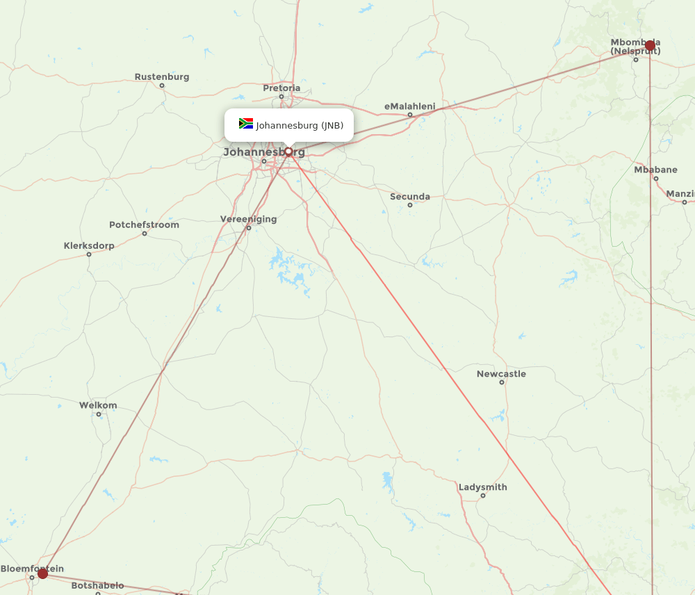 JNB to DUR flights and routes map