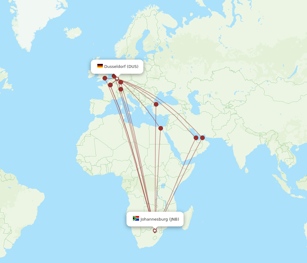 JNB-DUS flight routes