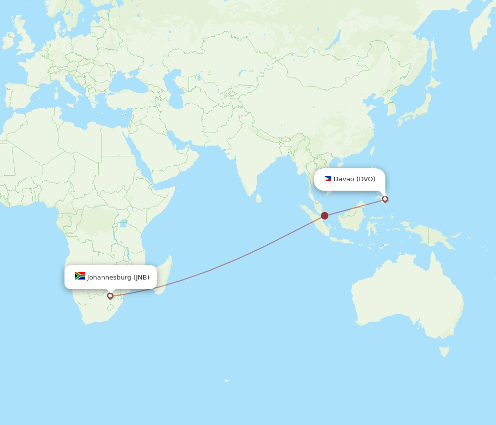 Davao - Johannesburg route map and flight paths
