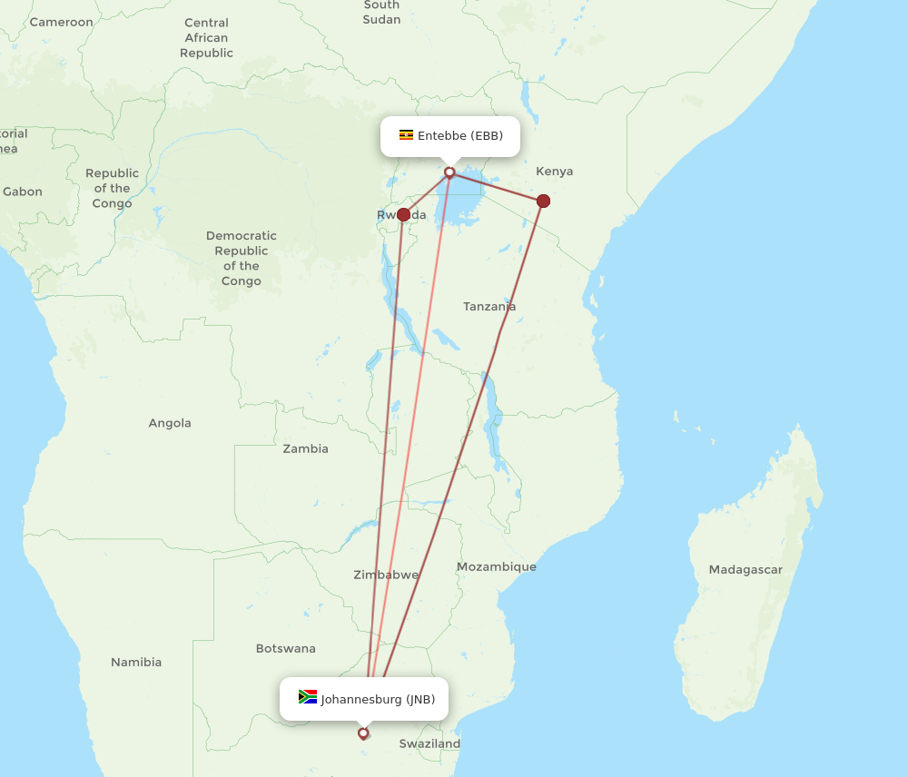 JNB to EBB flights and routes map