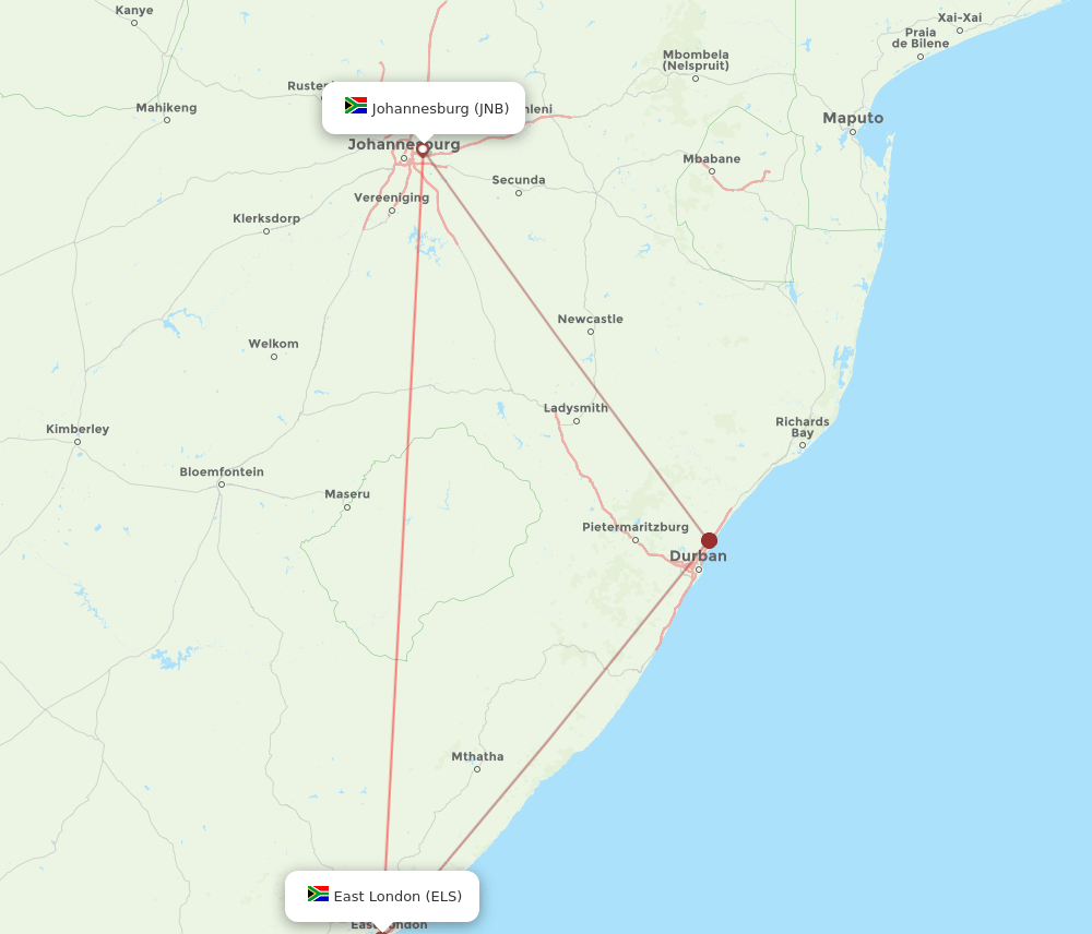 JNB-ELS flight routes