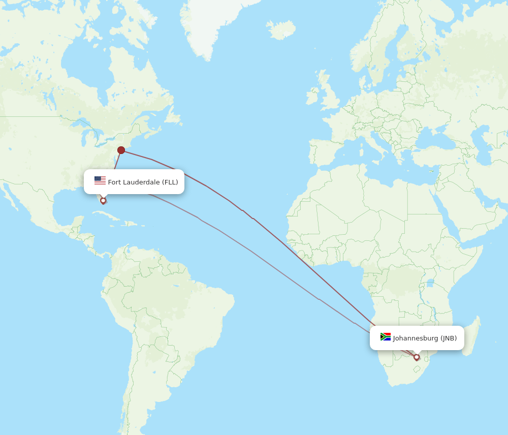 JNB to FLL flights and routes map