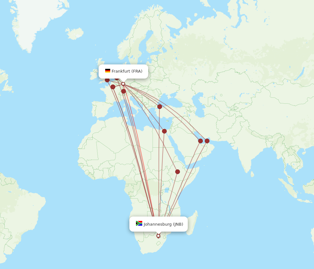JNB to FRA flights and routes map