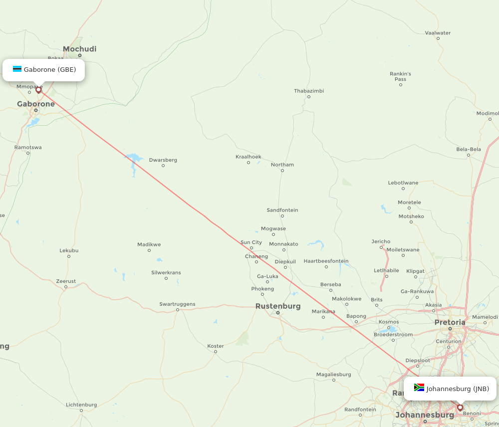 JNB to GBE flights and routes map
