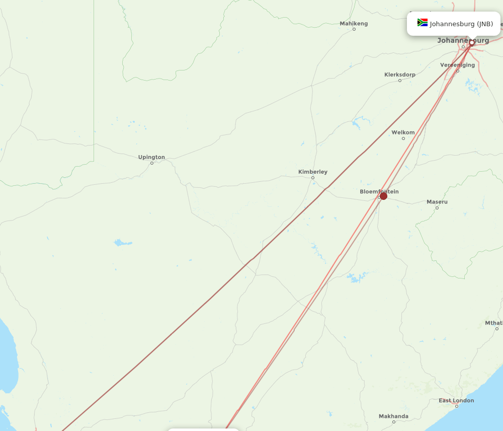 JNB to GRJ flights and routes map