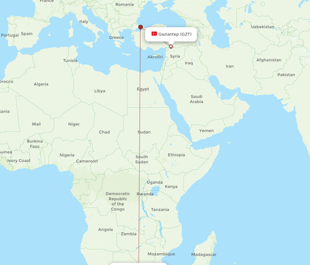 JNB to GZT flights and routes map