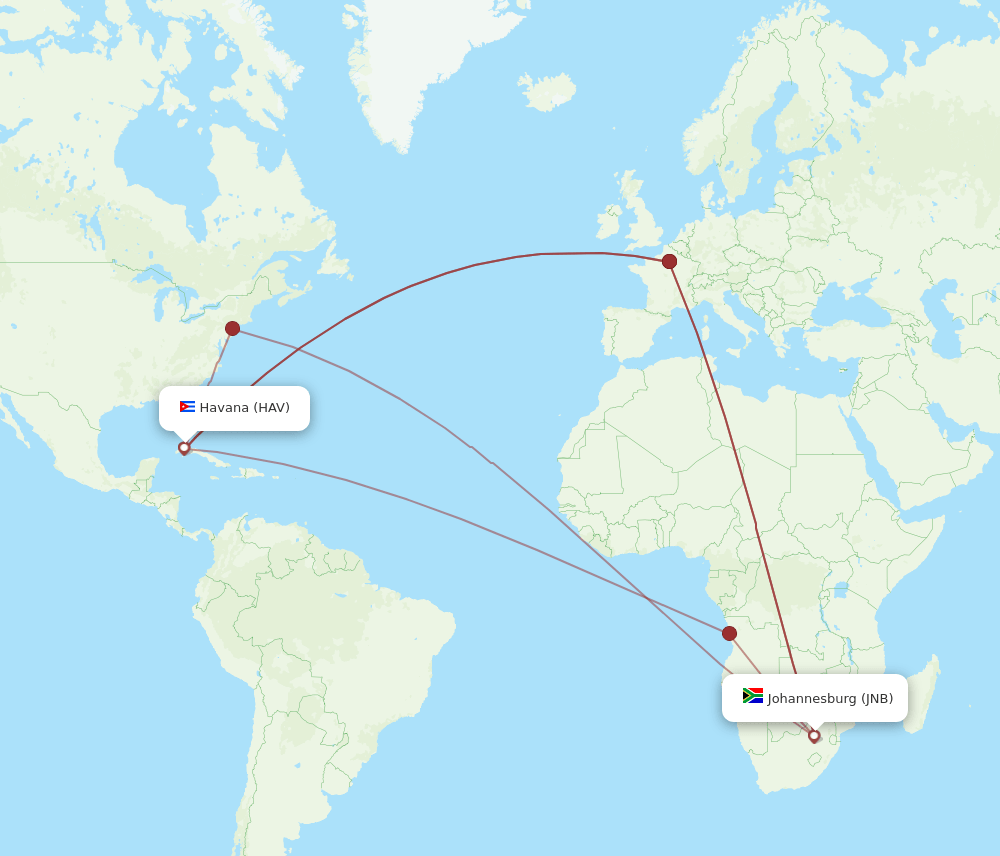 JNB-HAV flight routes