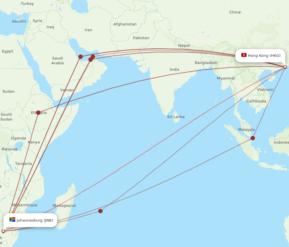 JNB-HKG flight routes