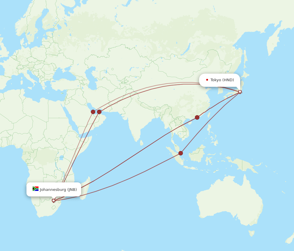 JNB-HND flight routes