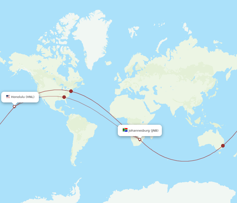 JNB to HNL flights and routes map