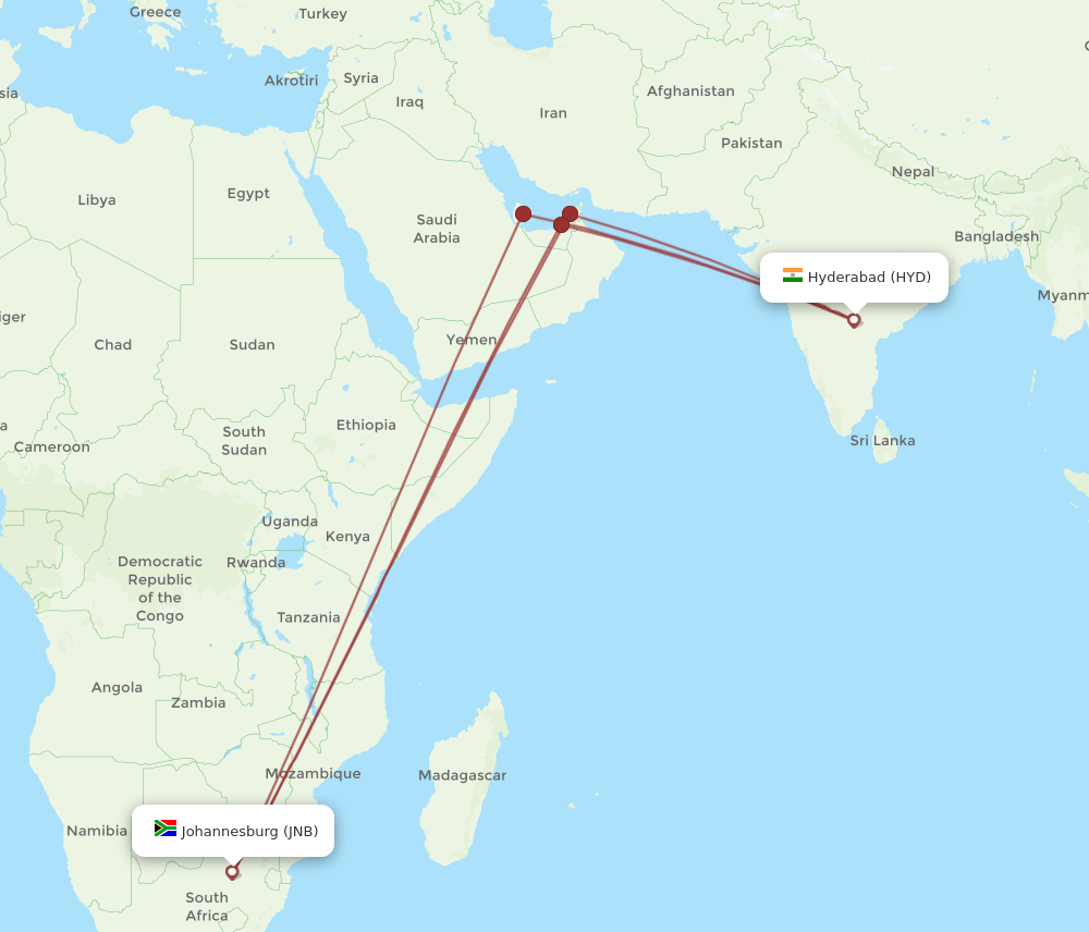 JNB-HYD flight routes