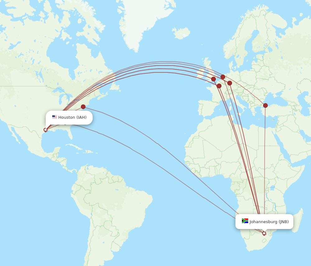 JNB to IAH flights and routes map