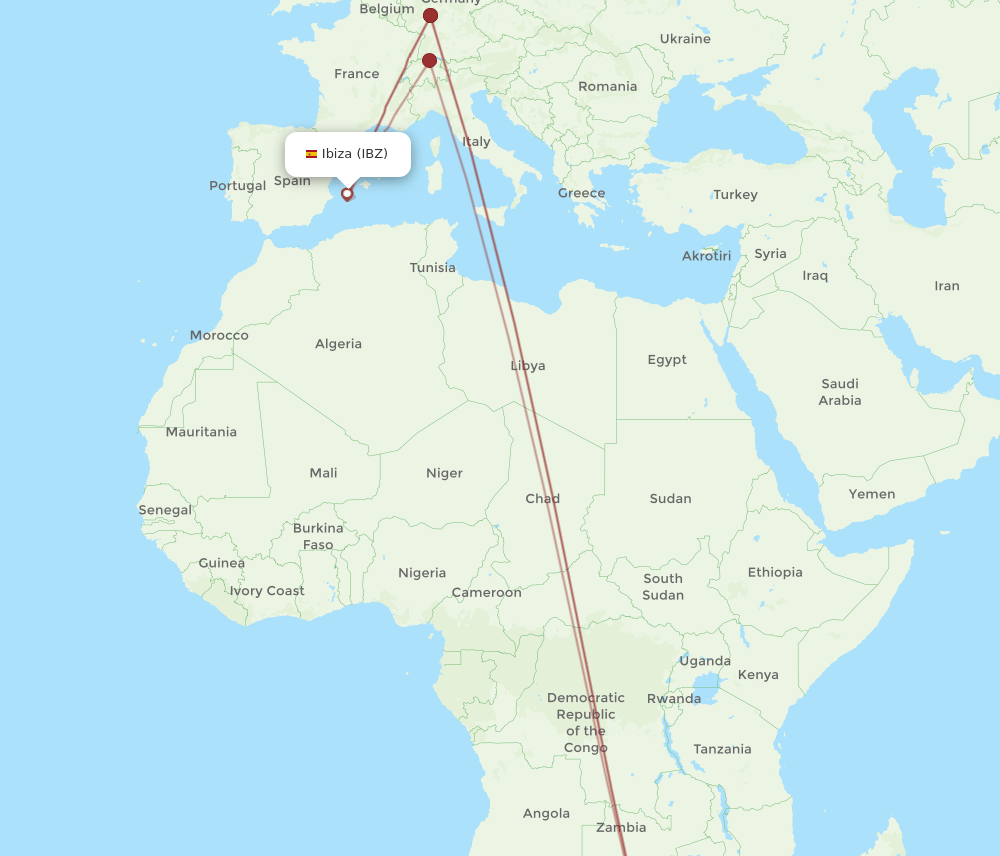 JNB-IBZ flight routes