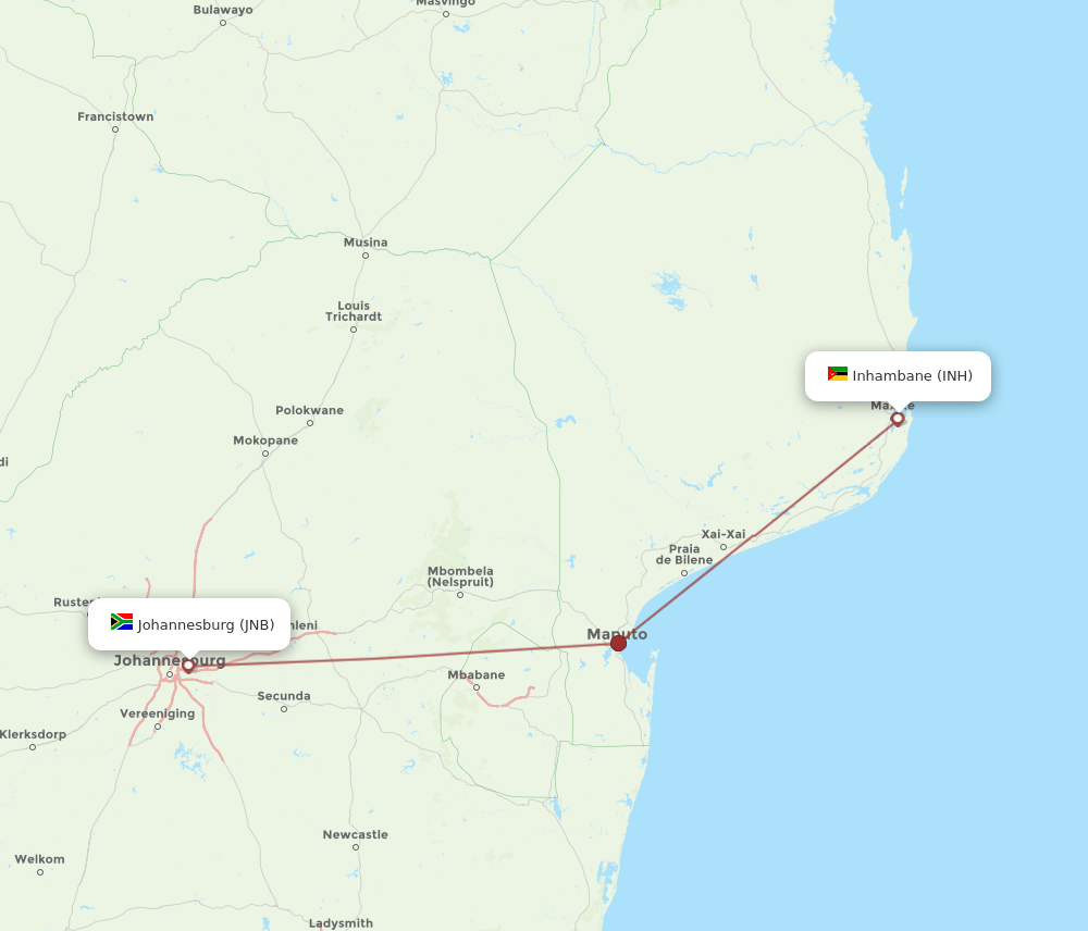 JNB-INH flight routes