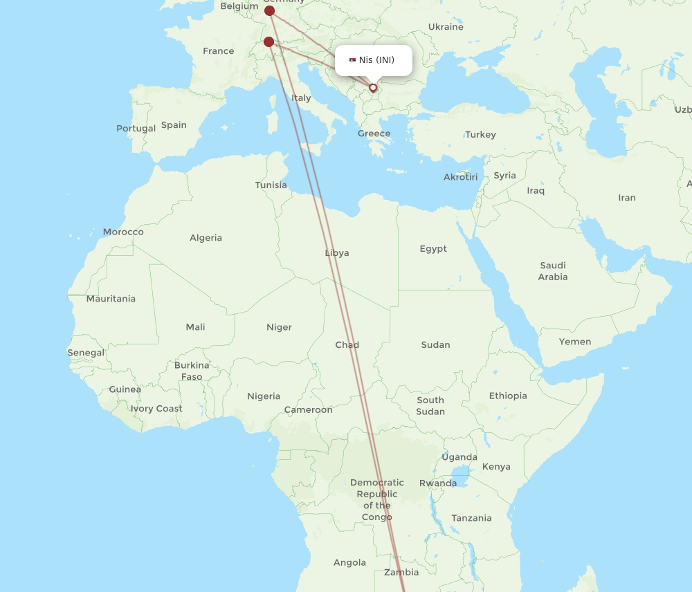 JNB-INI flight routes