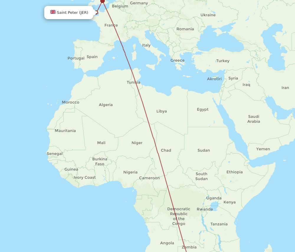 JNB to JER flights and routes map