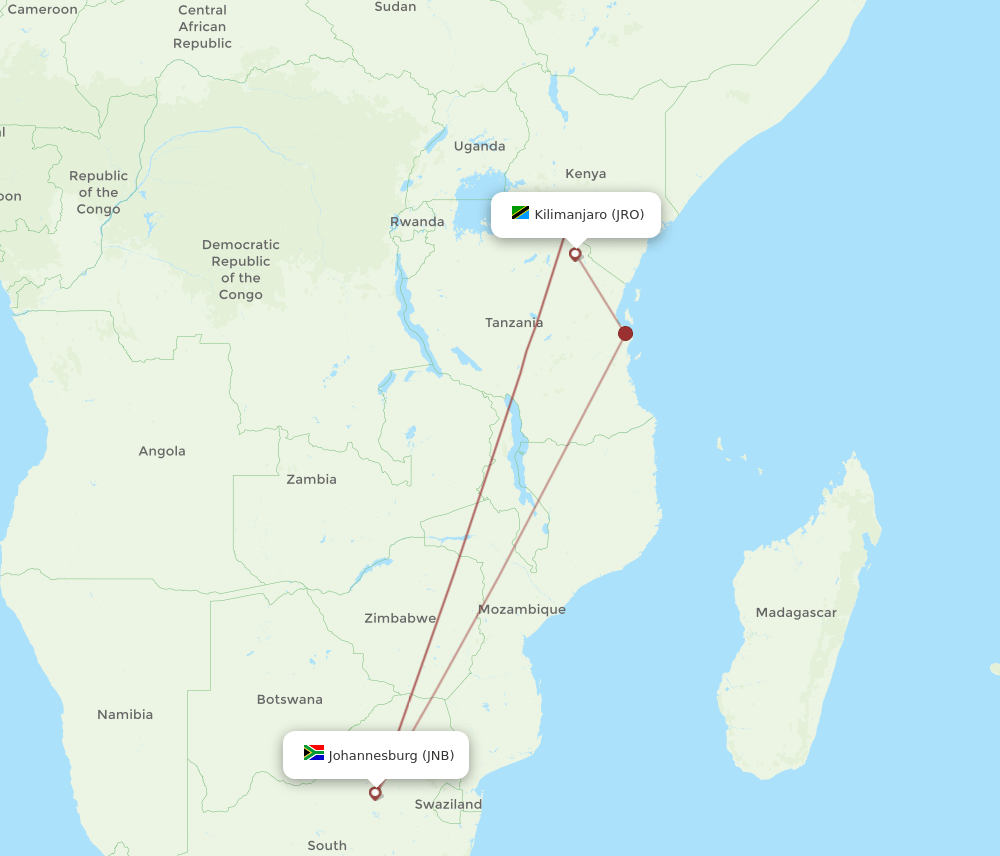 JNB-JRO flight routes