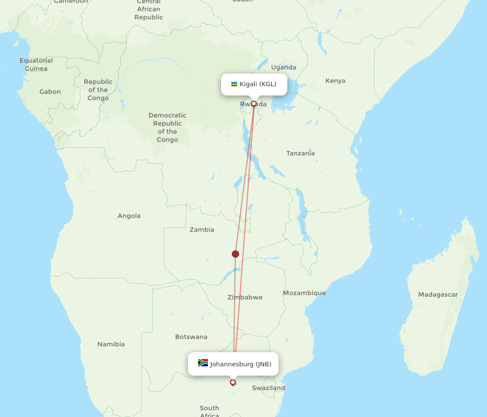 JNB-KGL flight routes
