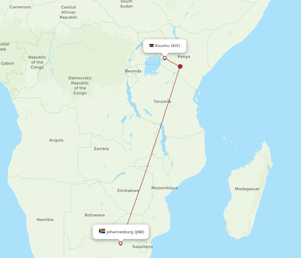 JNB-KIS flight routes