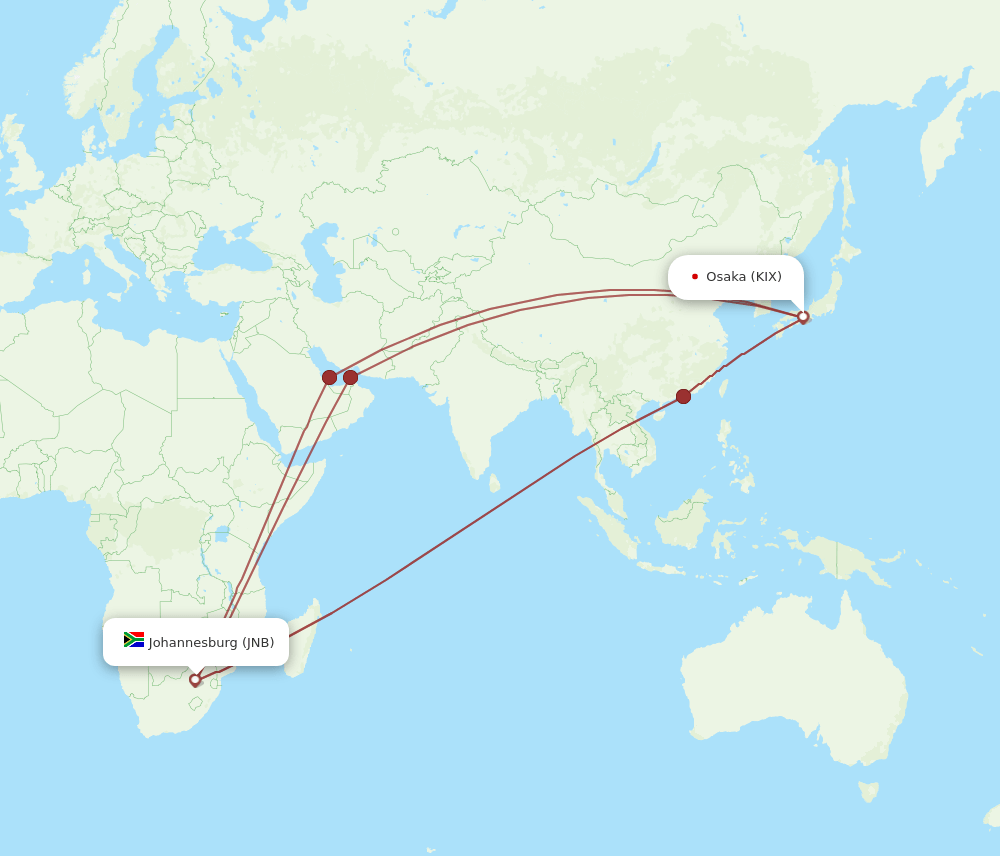 JNB-KIX flight routes