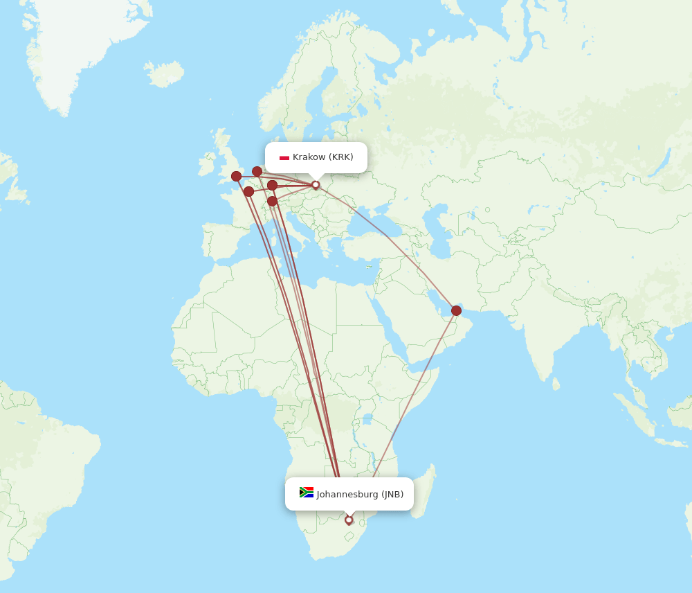 JNB-KRK flight routes