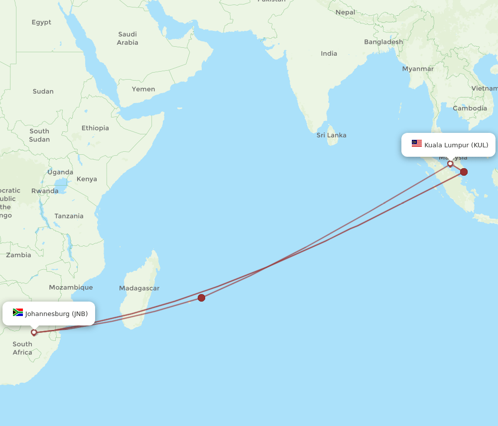 JNB-KUL flight routes