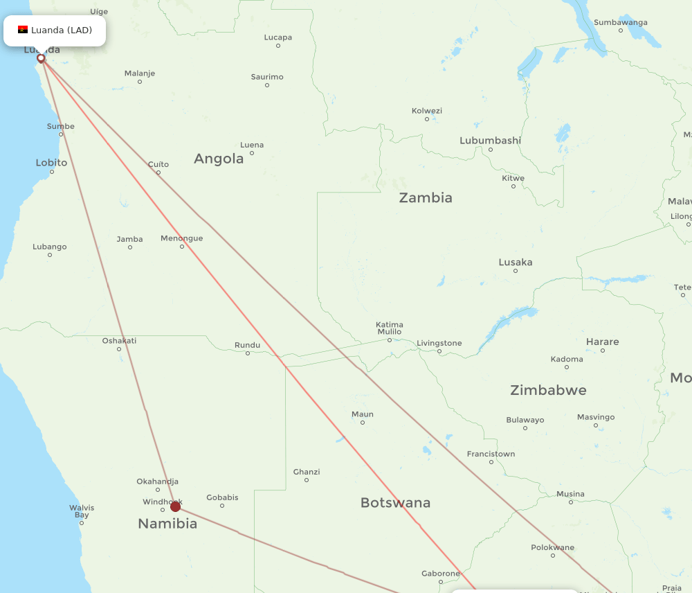 JNB to LAD flights and routes map