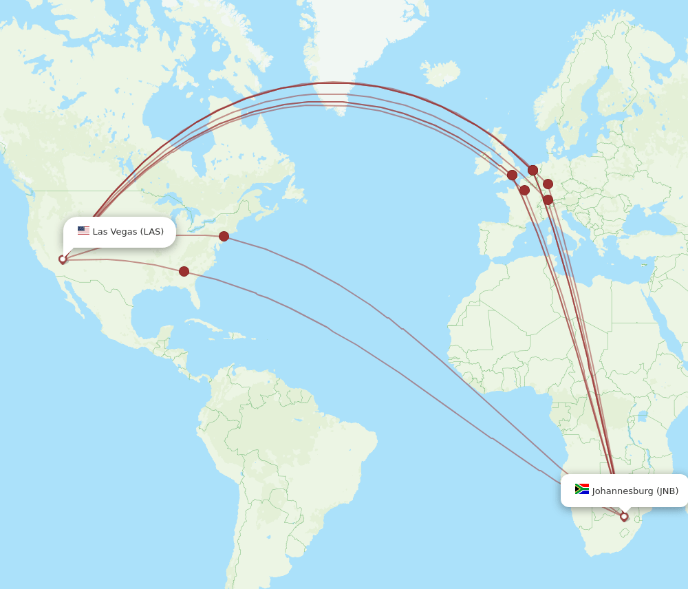 JNB to LAS flights and routes map