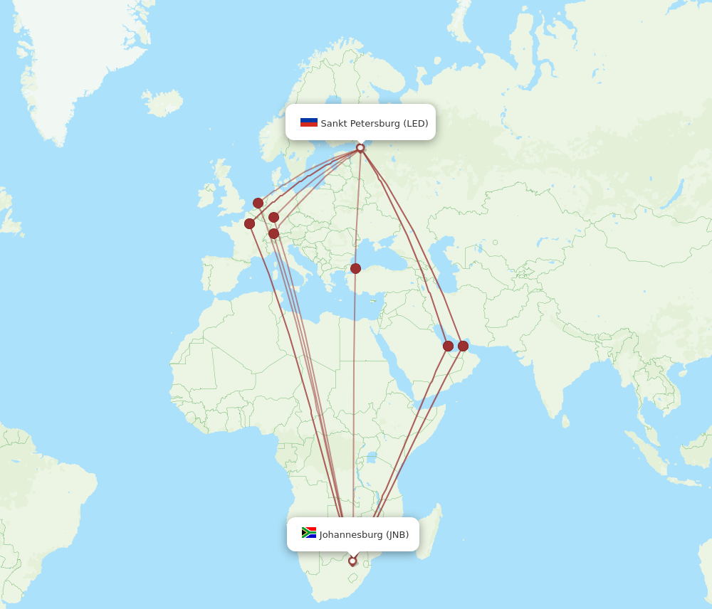 JNB-LED flight routes