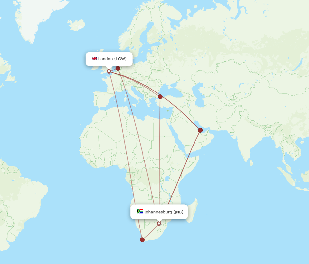 JNB-LGW flight routes