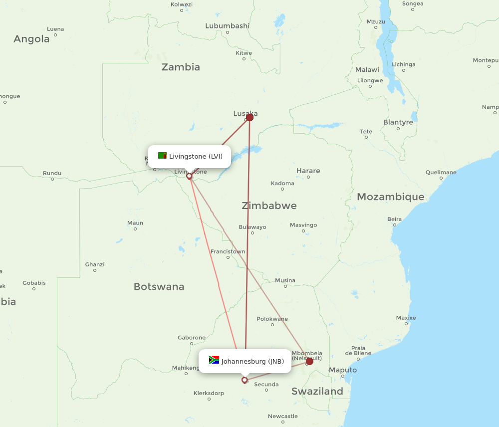JNB to LVI flights and routes map