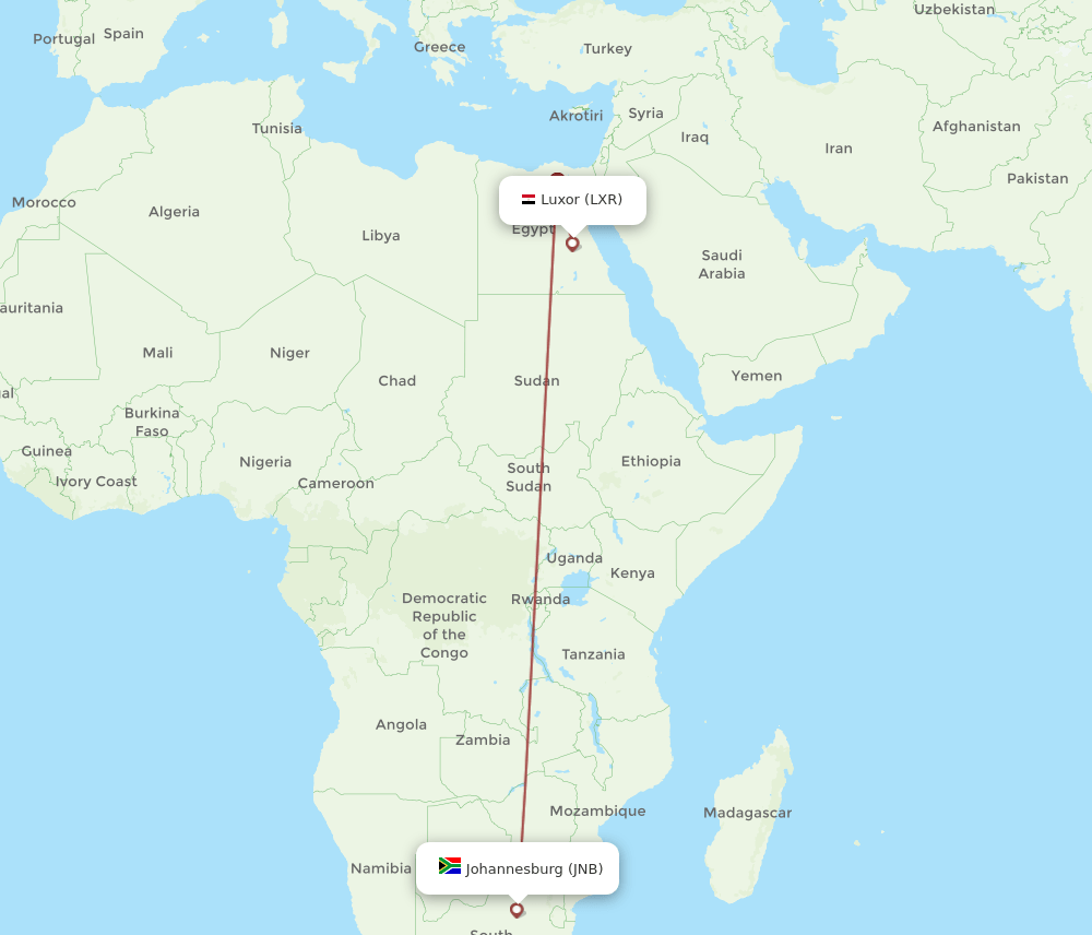 JNB-LXR flight routes
