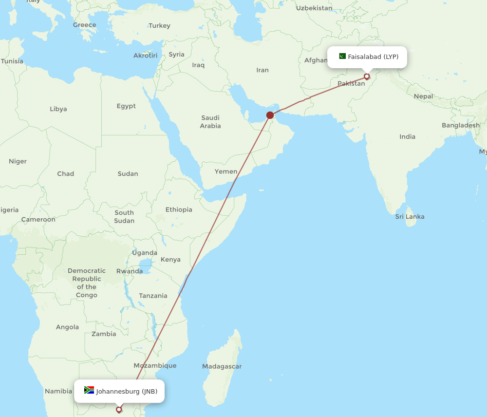 JNB-LYP flight routes