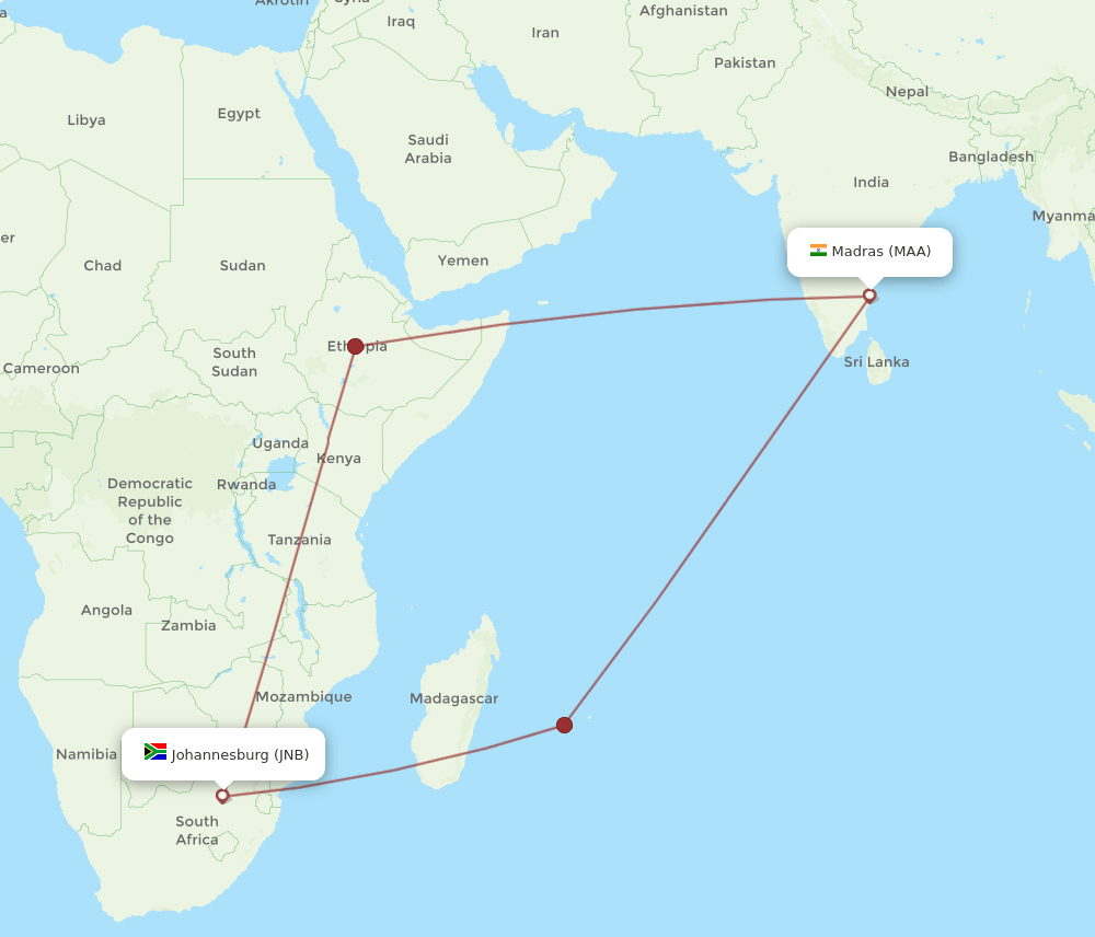 JNB-MAA flight routes
