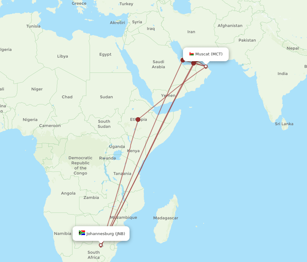 JNB-MCT flight routes