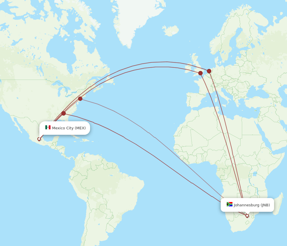 JNB-MEX flight routes