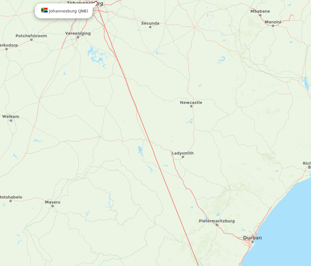 JNB to MGH flights and routes map