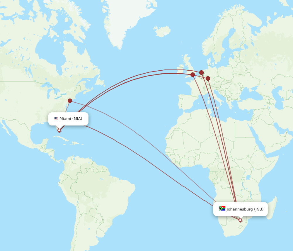 JNB-MIA flight routes