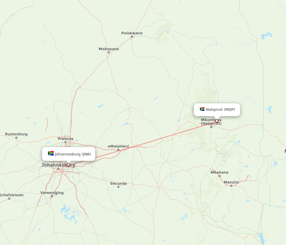 Johannesburg - Nelspruit route map and flight paths