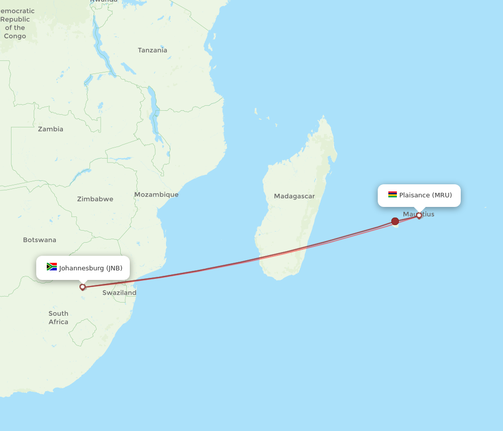 JNB to MRU flights and routes map