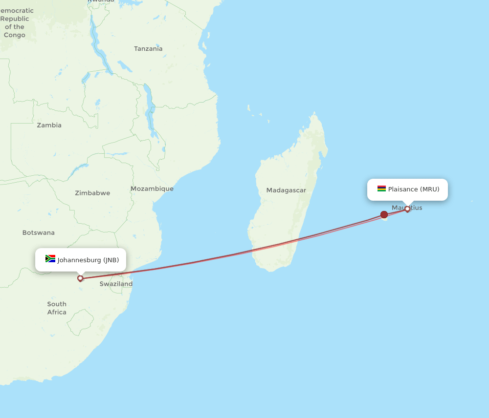 JNB-MRU flight routes
