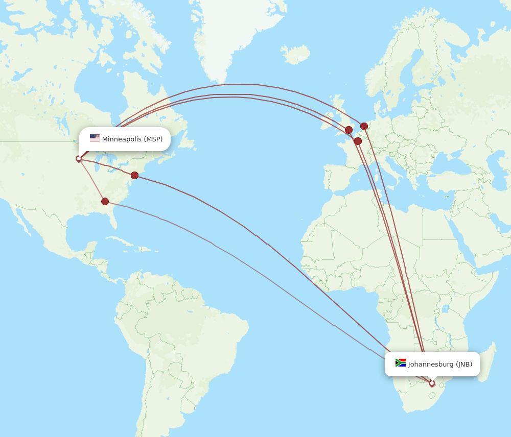 JNB-MSP flight routes