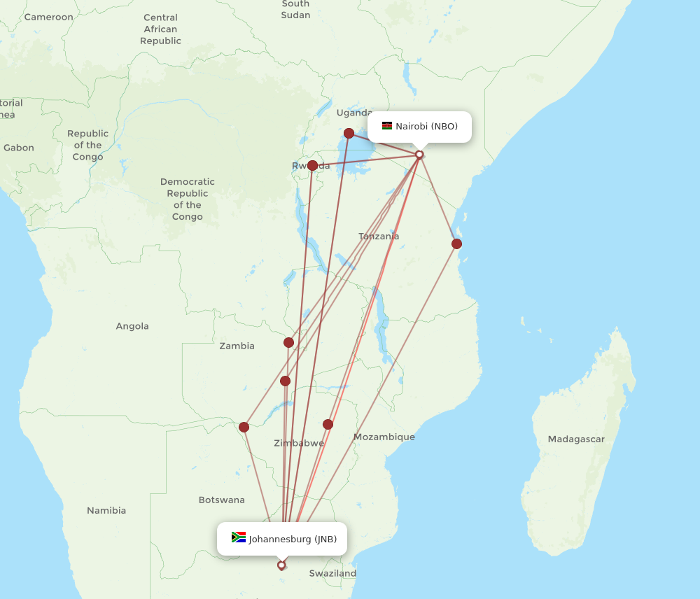 JNB to NBO flights and routes map