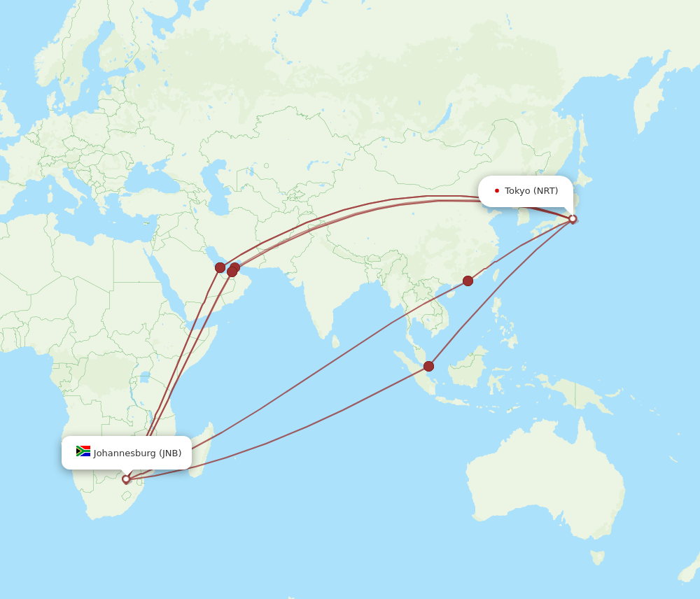 JNB-NRT flight routes