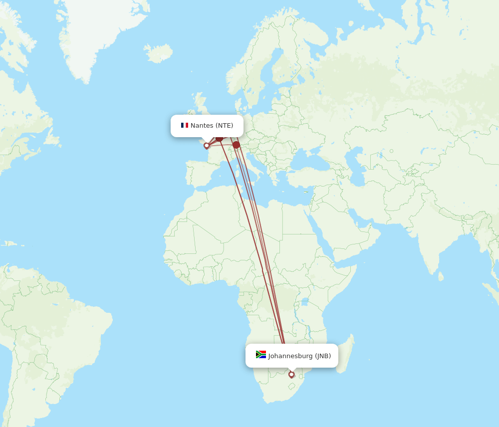 JNB-NTE flight routes