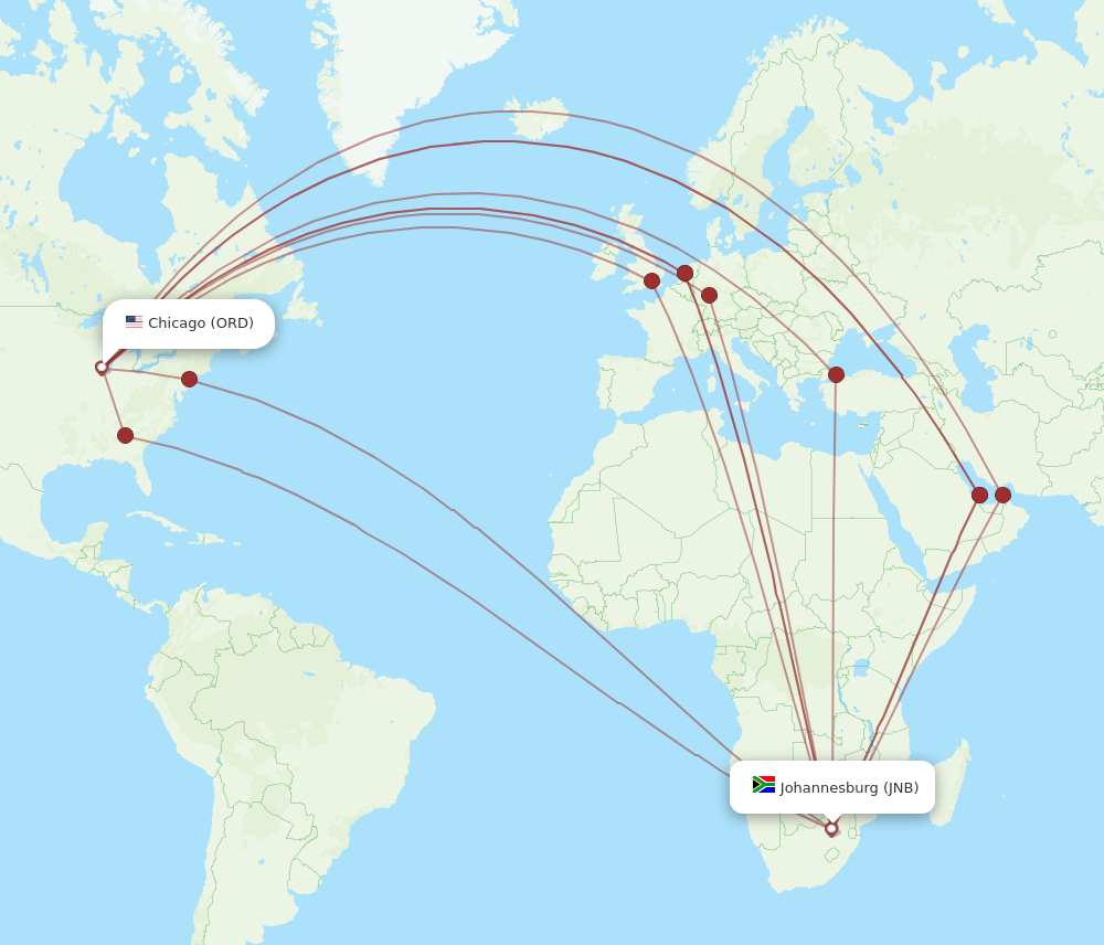 JNB to ORD flights and routes map