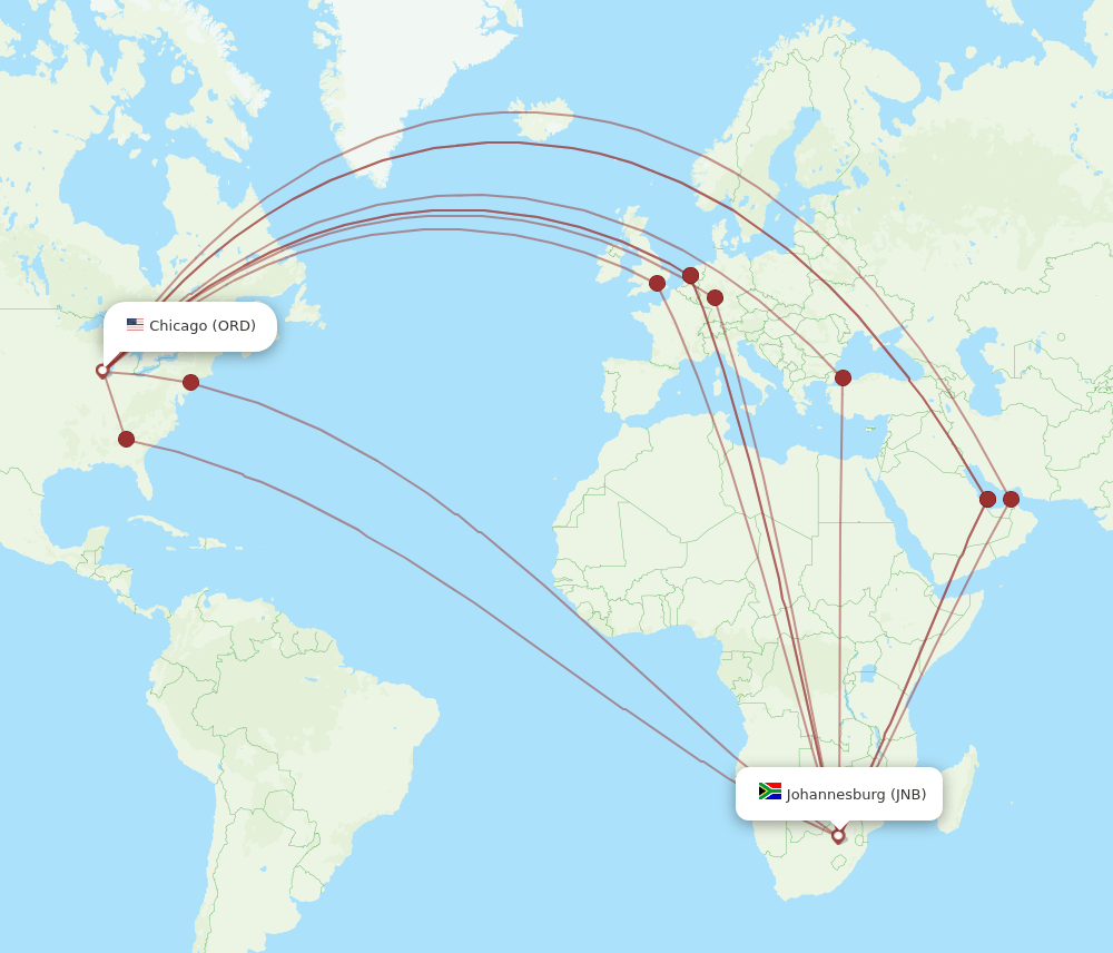 JNB-ORD flight routes
