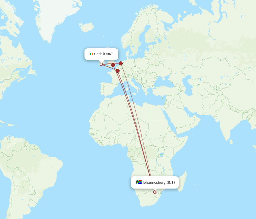 JNB-ORK flight routes